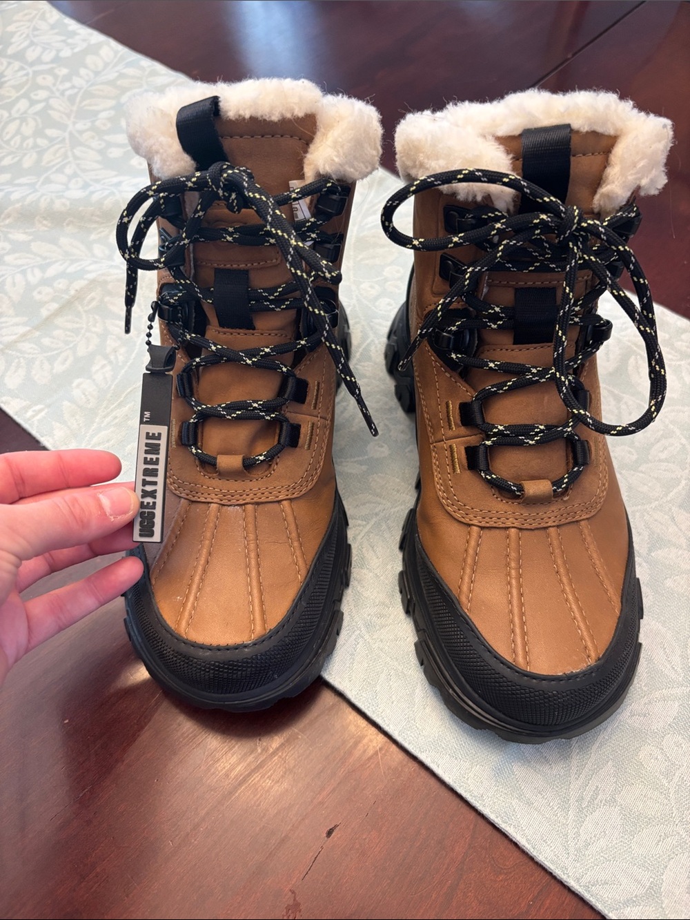 UGG Chestnut Brown Waterproof Winter Lace-Up Boots with Shearling Collar